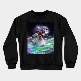 Northern-Lights Moon Chicken, Space Clouds Chickens, Funny Crewneck Sweatshirt